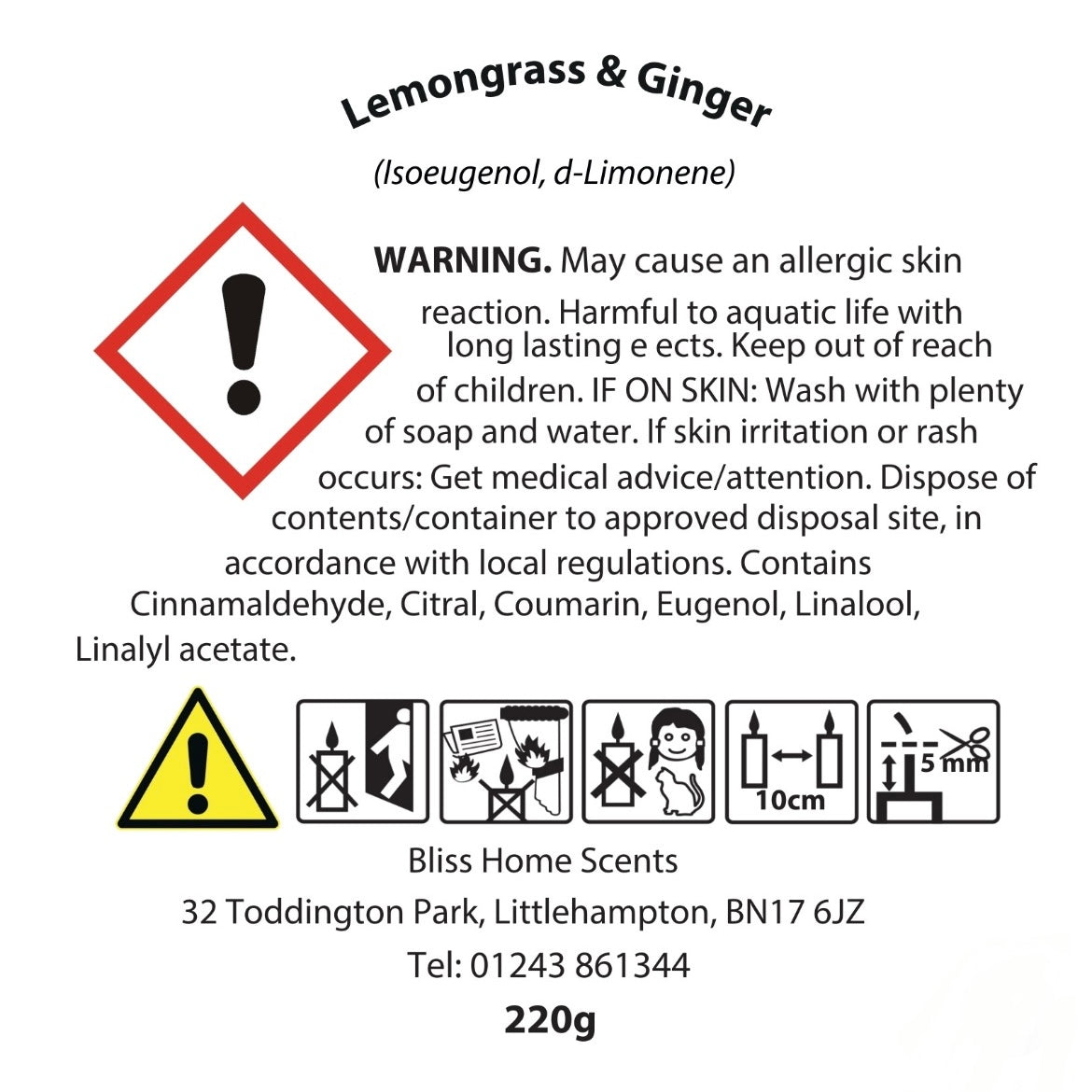 ‘Lemongrass & Ginger’ 220g Candle